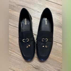 ALDO Black Loafers with Gold Accents